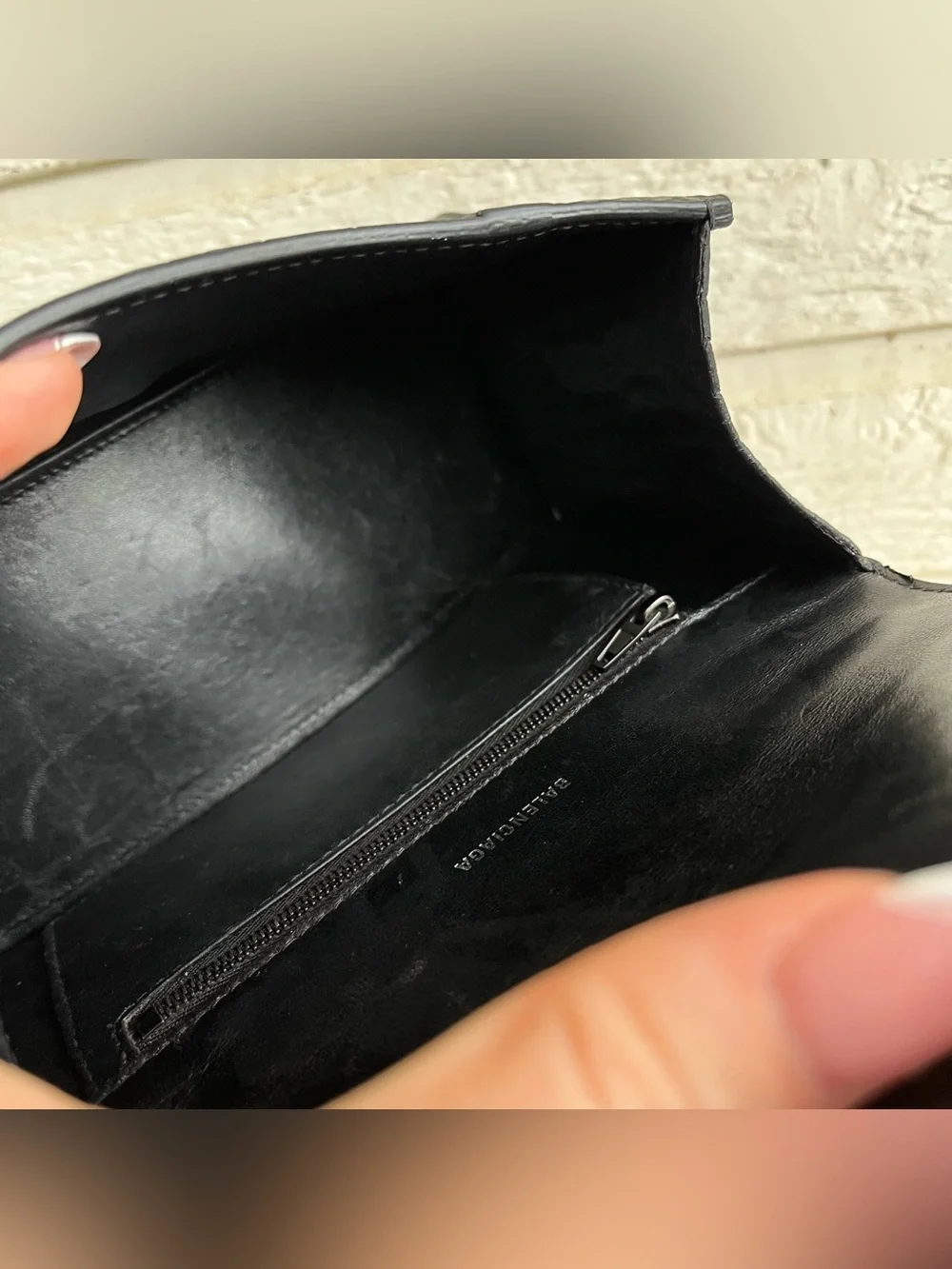 BALENCIAGA Black Croc Hourglass Mini Baguette Crossbody Flap Top Handle Handbag
